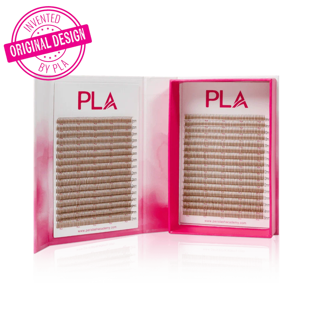 Wet Set Lashes from PLA — Light Brown Lash Extensions (front view of the open lash tray)