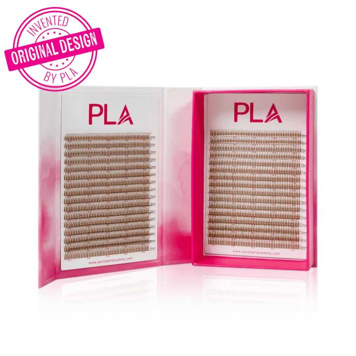 Wet Set Lashes from PLA — Light Brown Lash Extensions (front view of the open lash tray)
