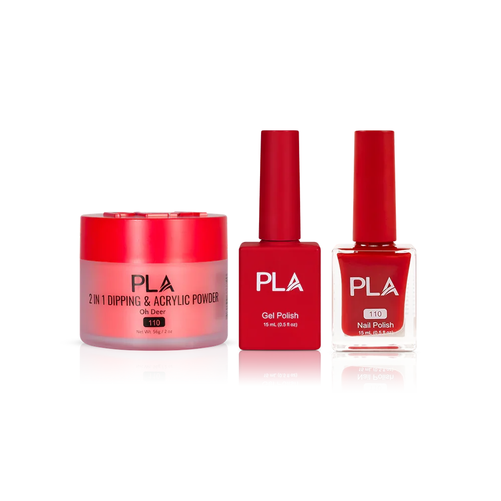PLA Nail Trio Set (front view of gel polish, lacquer polish, and dip & acrylic powder jar)