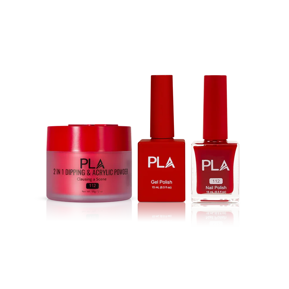 PLA Nail Trio Set (front view of gel polish, lacquer polish, and dip & acrylic powder jar)