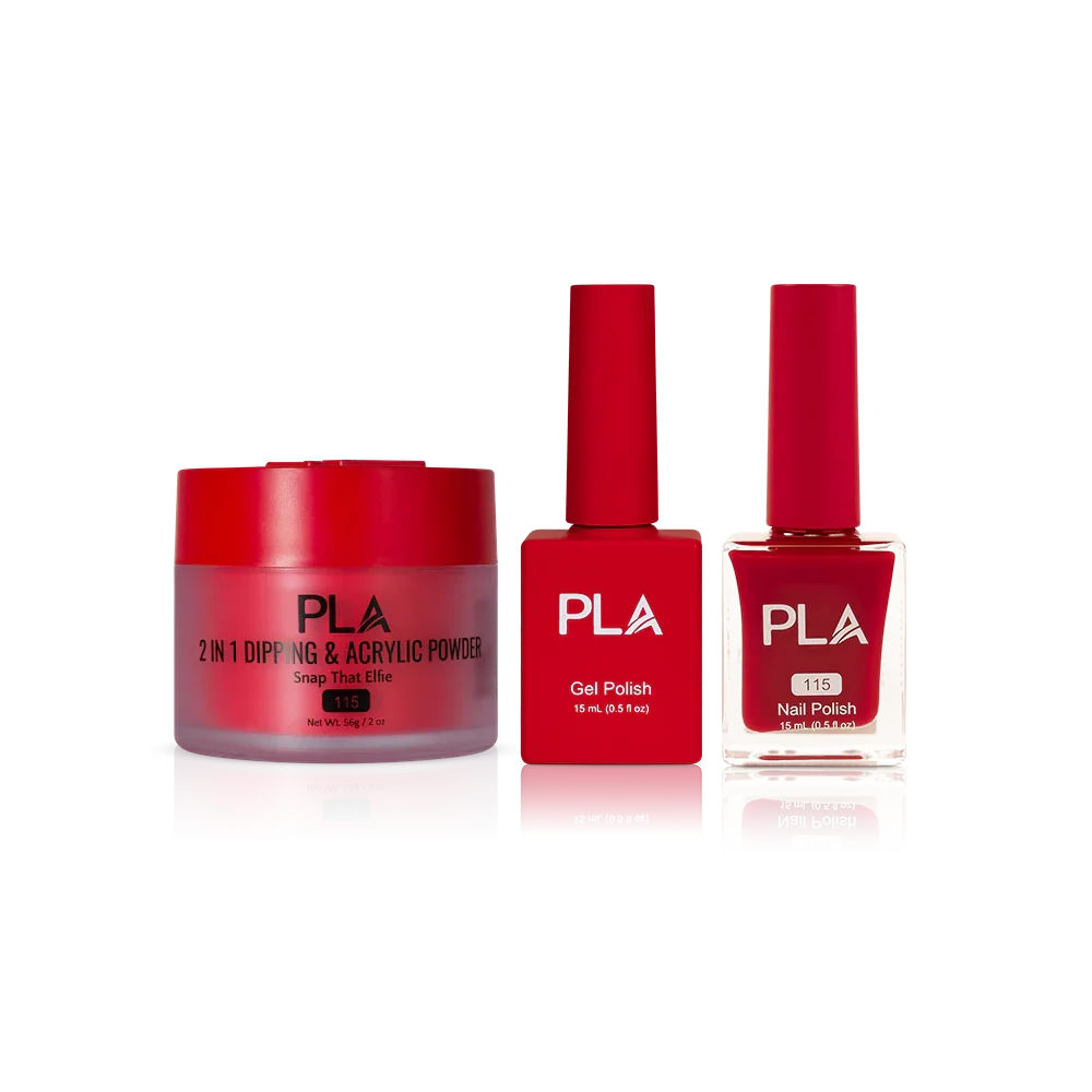 PLA Nail Trio Set (front view of gel polish, lacquer polish, and dip & acrylic powder jar)