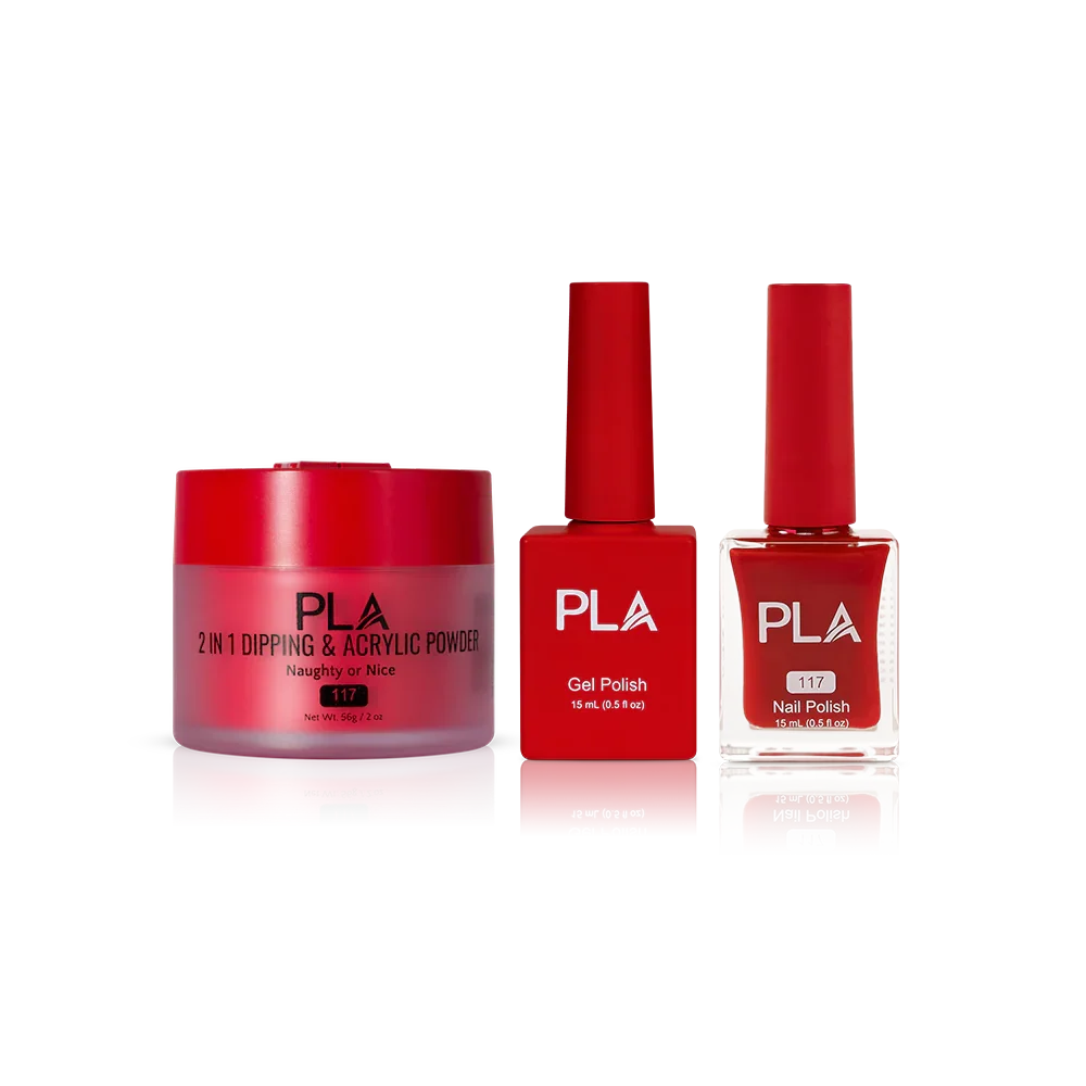 PLA Nail Trio Set (front view of gel polish, lacquer polish, and dip & acrylic powder jar)