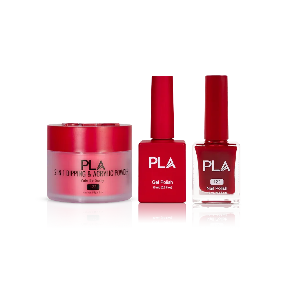 PLA Nail Trio Set (front view of gel polish, lacquer polish, and dip & acrylic powder jar)