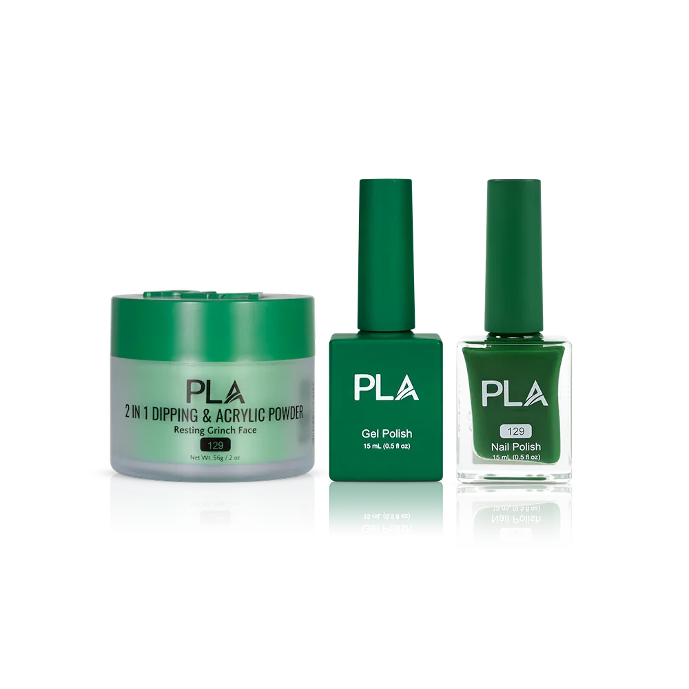 PLA Nail Trio Set (front view of gel polish, lacquer polish, and dip & acrylic powder jar)