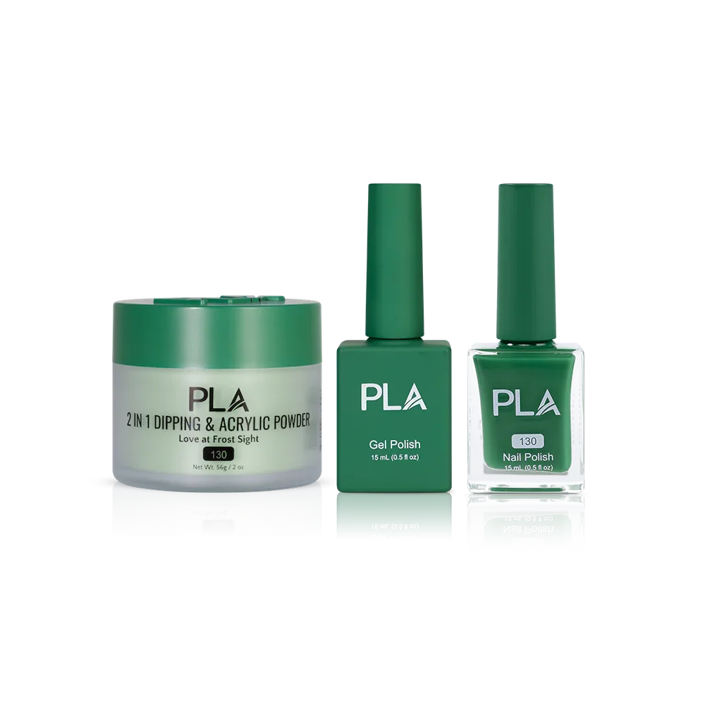 PLA Nail Trio Set (front view of gel polish, lacquer polish, and dip & acrylic powder jar)