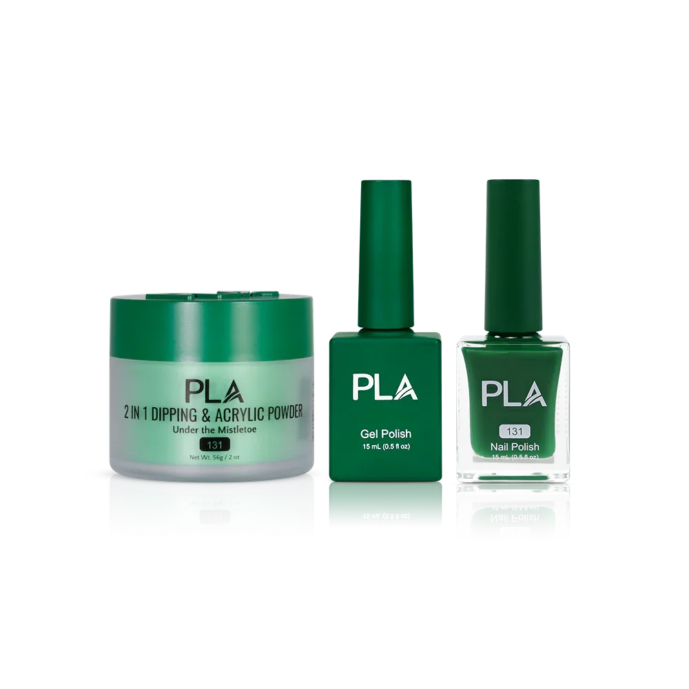 PLA Nail Trio Set (front view of gel polish, lacquer polish, and dip & acrylic powder jar)