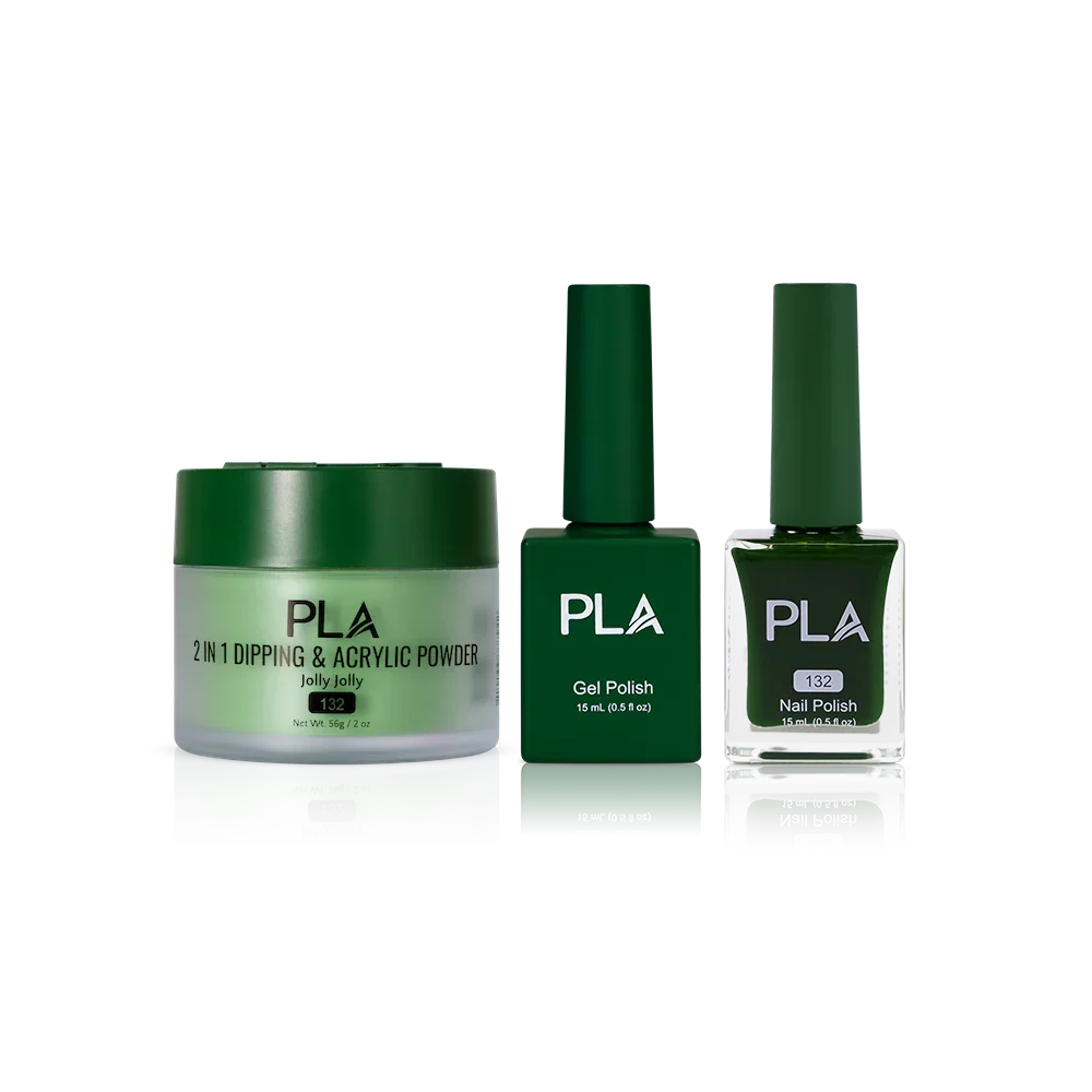 PLA Nail Trio Set (front view of gel polish, lacquer polish, and dip & acrylic powder jar)