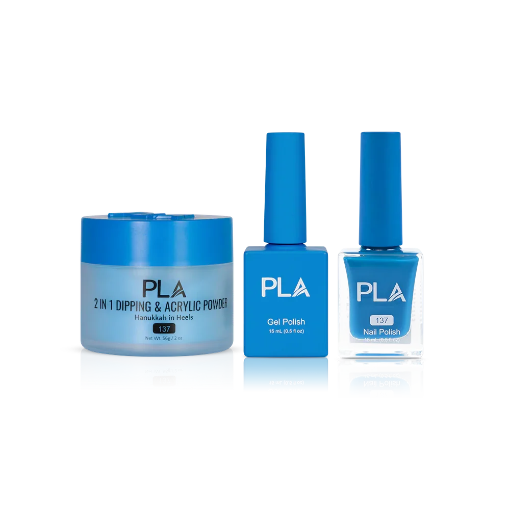 PLA Nail Trio Set (front view of gel polish, lacquer polish, and dip & acrylic powder jar)