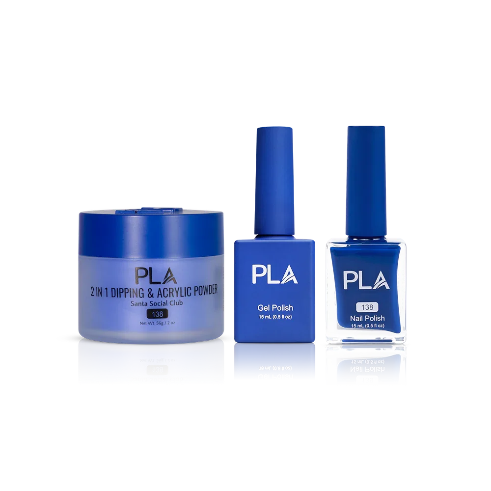PLA Nail Trio Set (front view of gel polish, lacquer polish, and dip & acrylic powder jar)