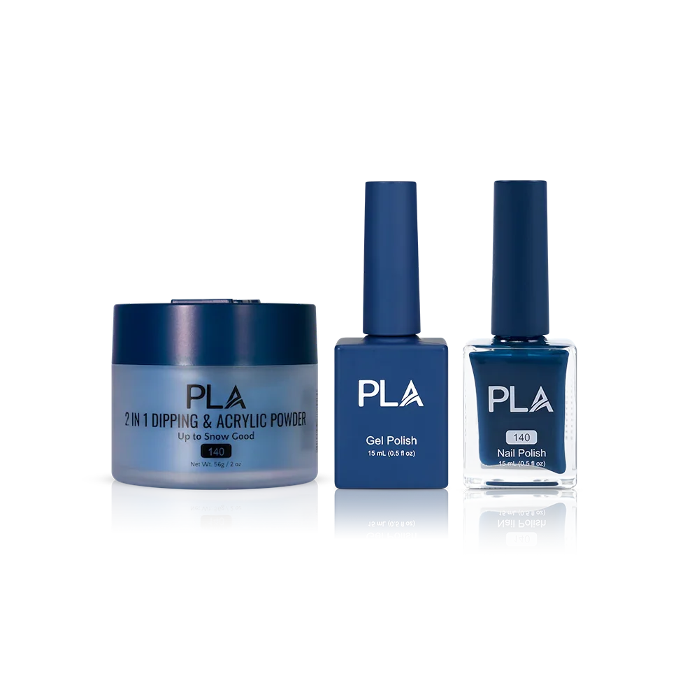 PLA Nail Trio Set (front view of gel polish, lacquer polish, and dip & acrylic powder jar)