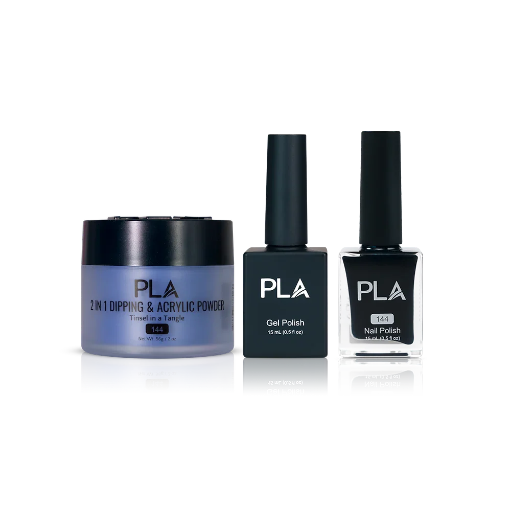 PLA Nail Trio Set (front view of gel polish, lacquer polish, and dip & acrylic powder jar)