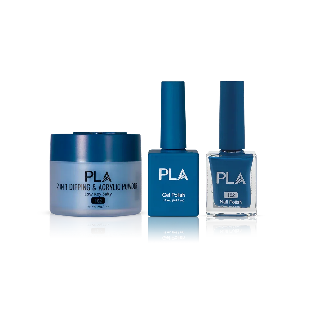 PLA Nail Trio Set (front view of gel polish, lacquer polish, and dip & acrylic powder jar)