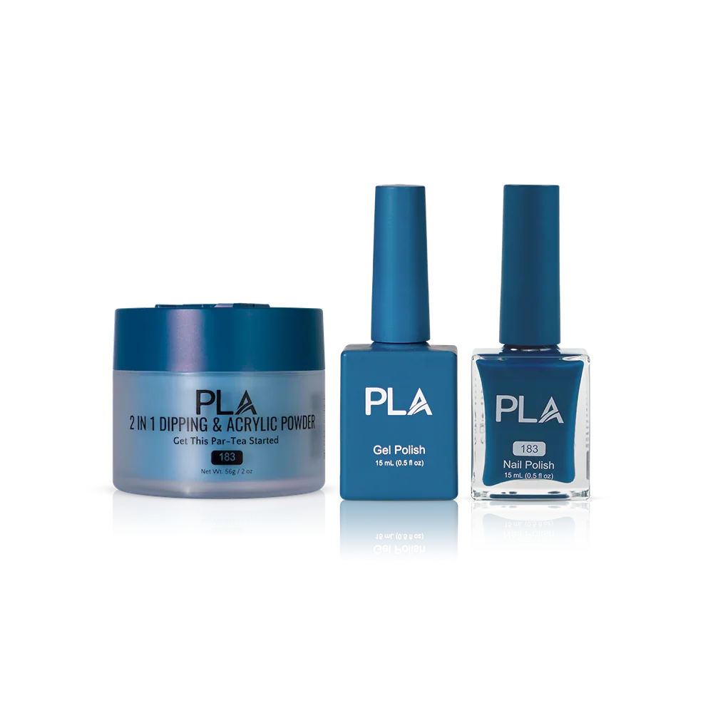 PLA Nail Trio Set (front view of gel polish, lacquer polish, and dip & acrylic powder jar)