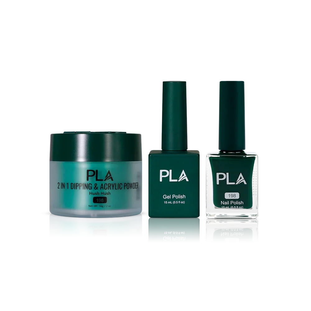 PLA Nail Trio Set (front view of gel polish, lacquer polish, and dip & acrylic powder jar)