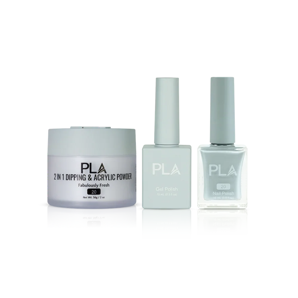PLA Nail Trio Set (front view of gel polish, lacquer polish, and dip & acrylic powder jar)