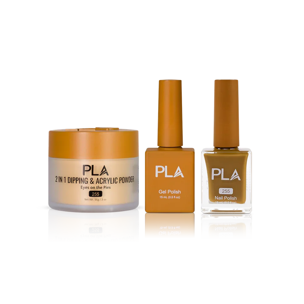 PLA Nail Trio Set (front view of gel polish, lacquer polish, and dip & acrylic powder jar)