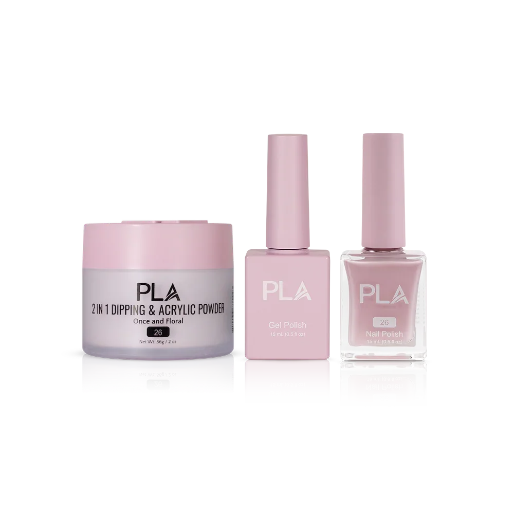 PLA Nail Trio Set (front view of gel polish, lacquer polish, and dip & acrylic powder jar)