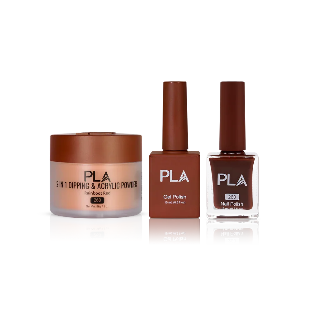PLA Nail Trio Set (front view of gel polish, lacquer polish, and dip & acrylic powder jar)