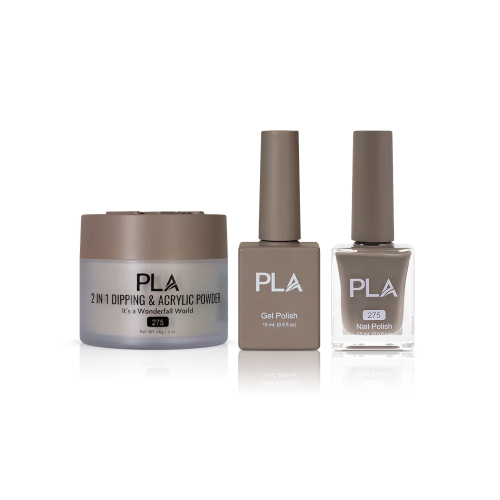 PLA Nail Trio Set (front view of gel polish, lacquer polish, and dip & acrylic powder jar)