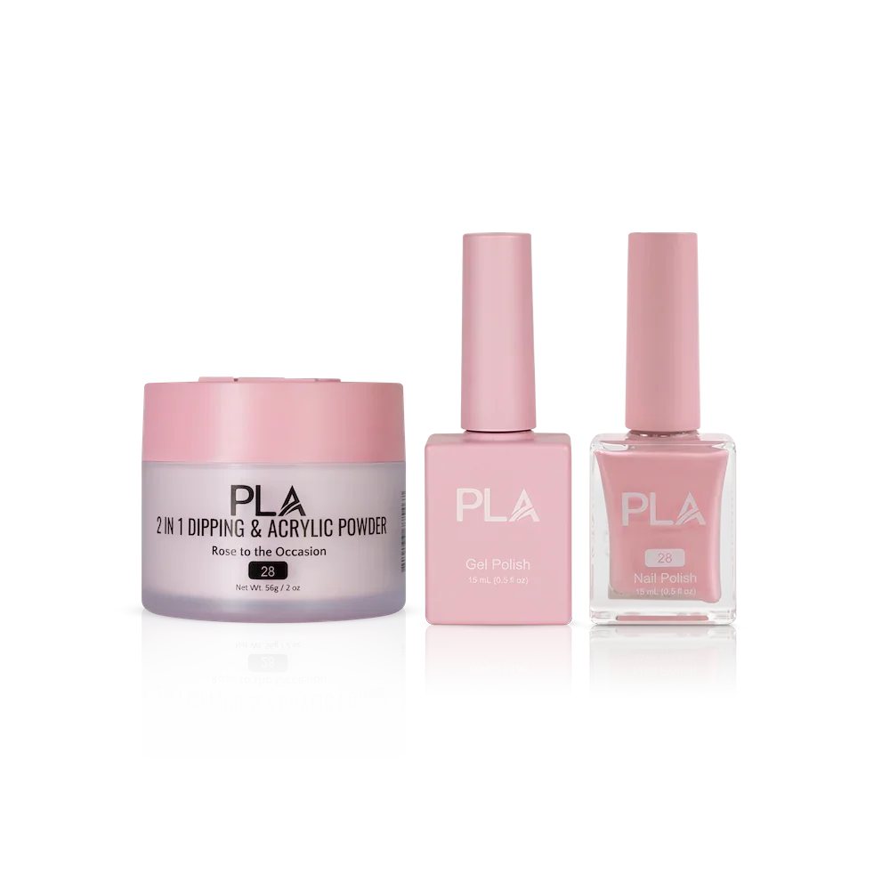 PLA Nail Trio Set (front view of gel polish, lacquer polish, and dip & acrylic powder jar)
