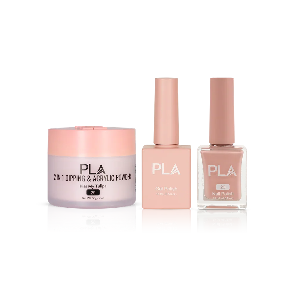 PLA Nail Trio Set (front view of gel polish, lacquer polish, and dip & acrylic powder jar)
