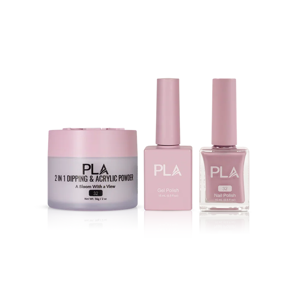 PLA Nail Trio Set (front view of gel polish, lacquer polish, and dip & acrylic powder jar)