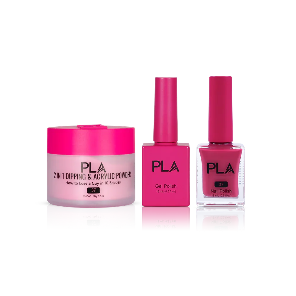 PLA Nail Trio Set (front view of gel polish, lacquer polish, and dip & acrylic powder jar)