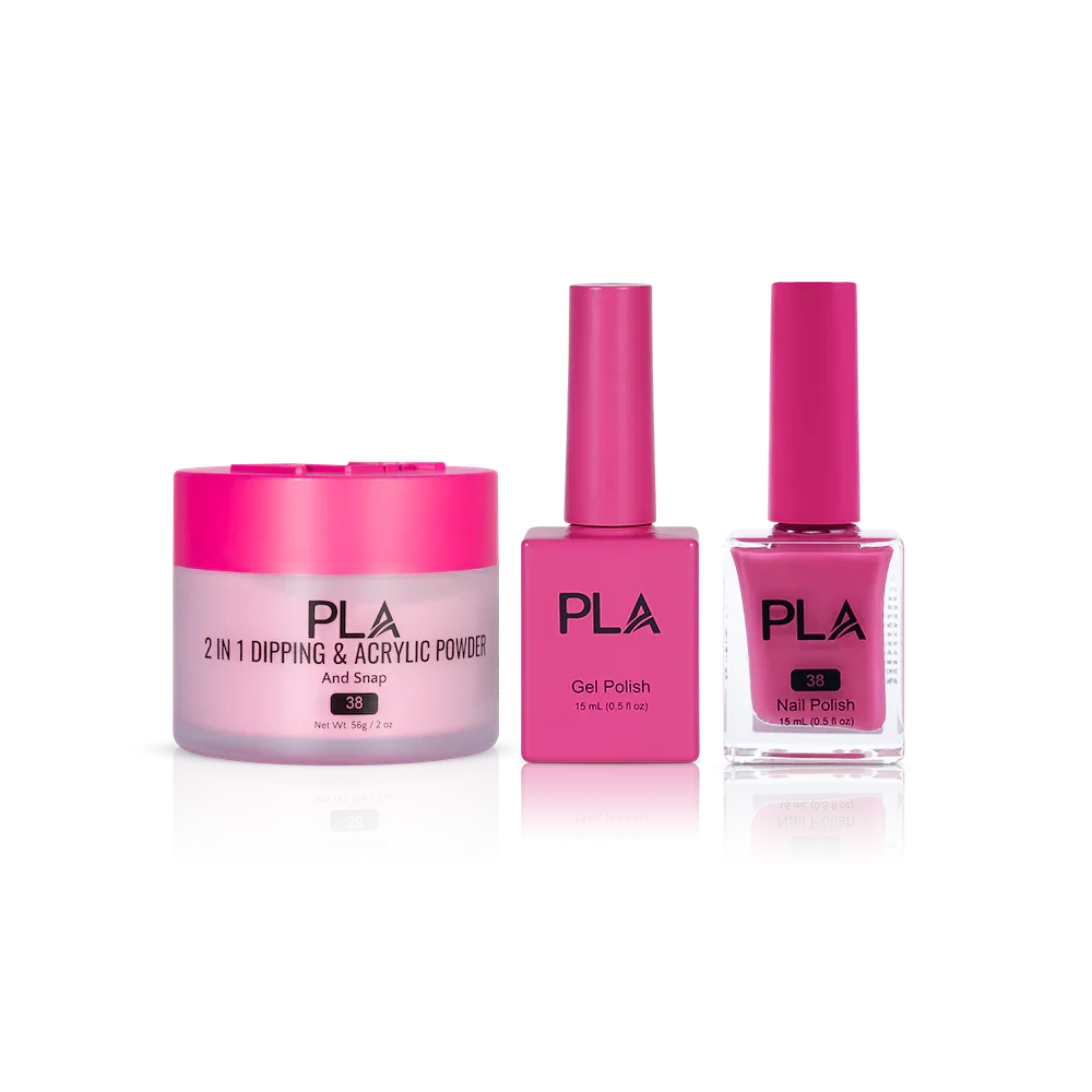 PLA Nail Trio Set (front view of gel polish, lacquer polish, and dip & acrylic powder jar)