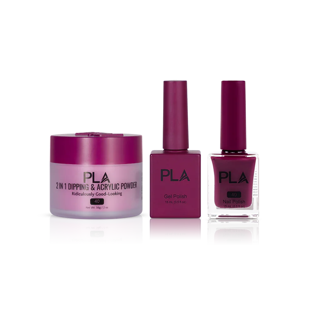 PLA Nail Trio Set (front view of gel polish, lacquer polish, and dip & acrylic powder jar)