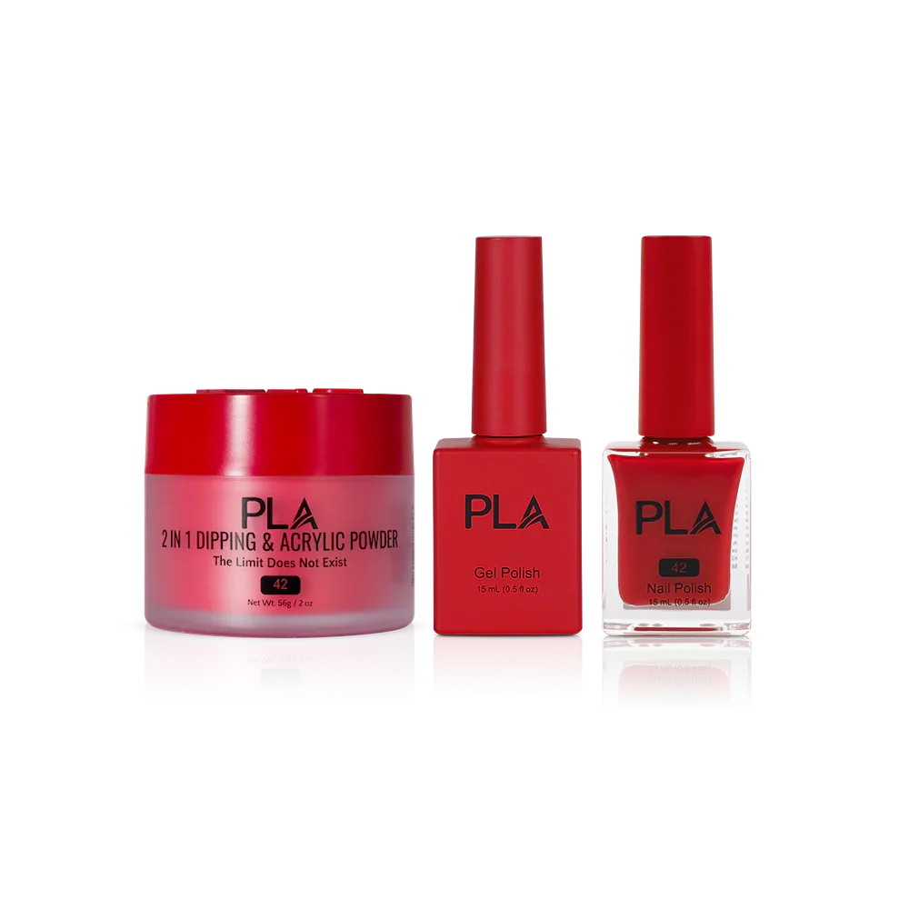 PLA Nail Trio Set (front view of gel polish, lacquer polish, and dip & acrylic powder jar)