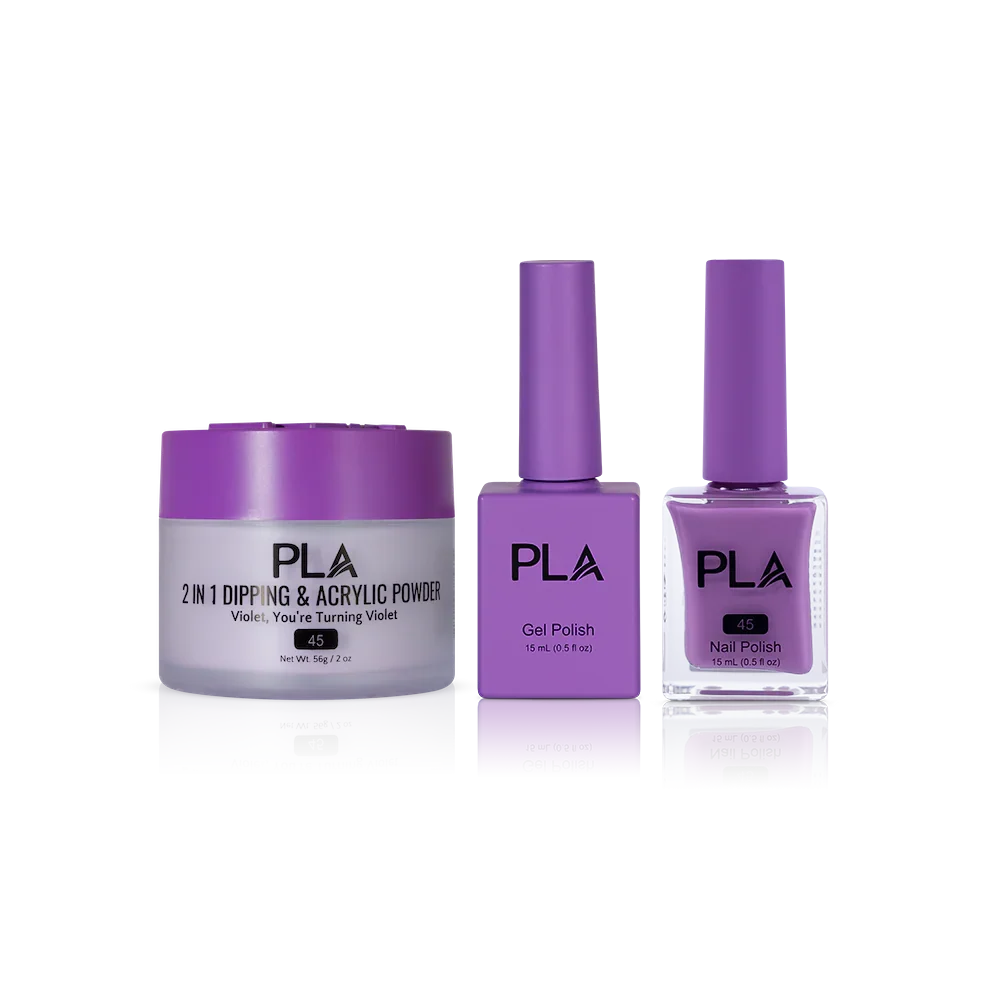 PLA Nail Trio Set (front view of gel polish, lacquer polish, and dip & acrylic powder jar)
