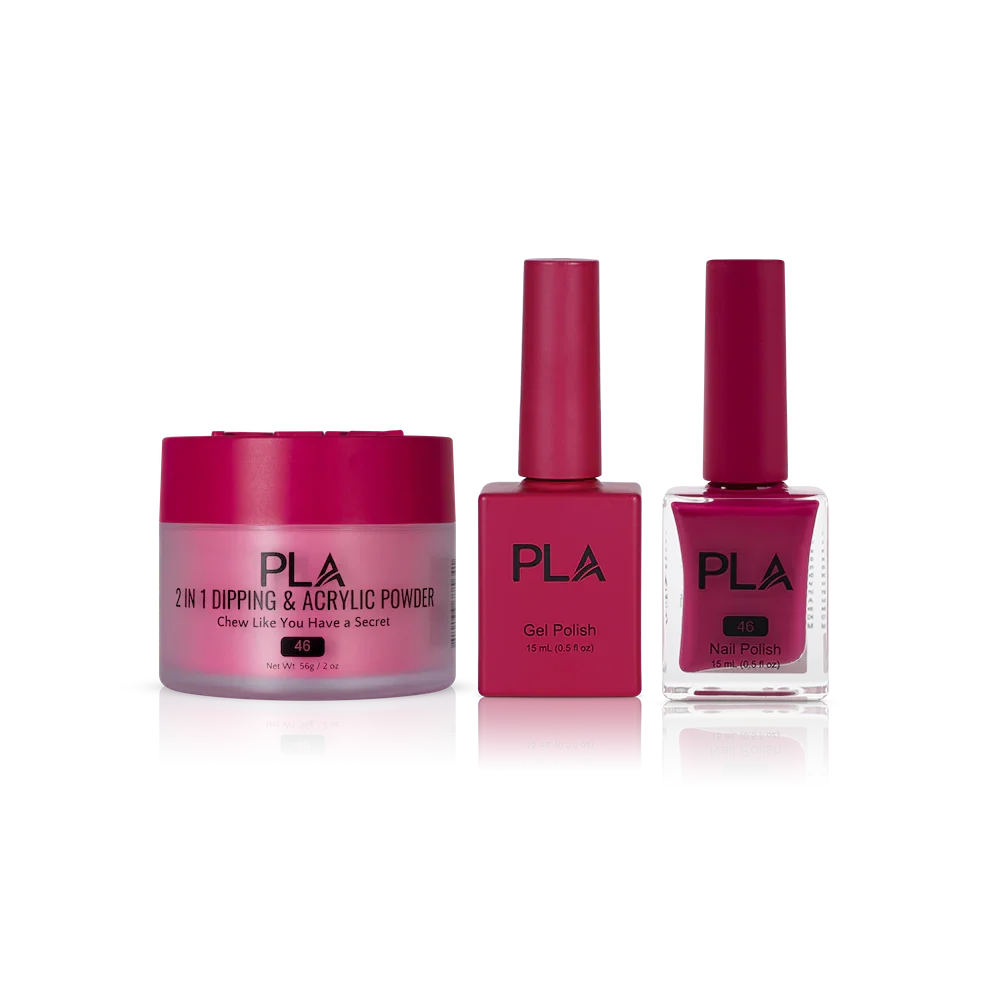PLA Nail Trio Set (front view of gel polish, lacquer polish, and dip & acrylic powder jar)