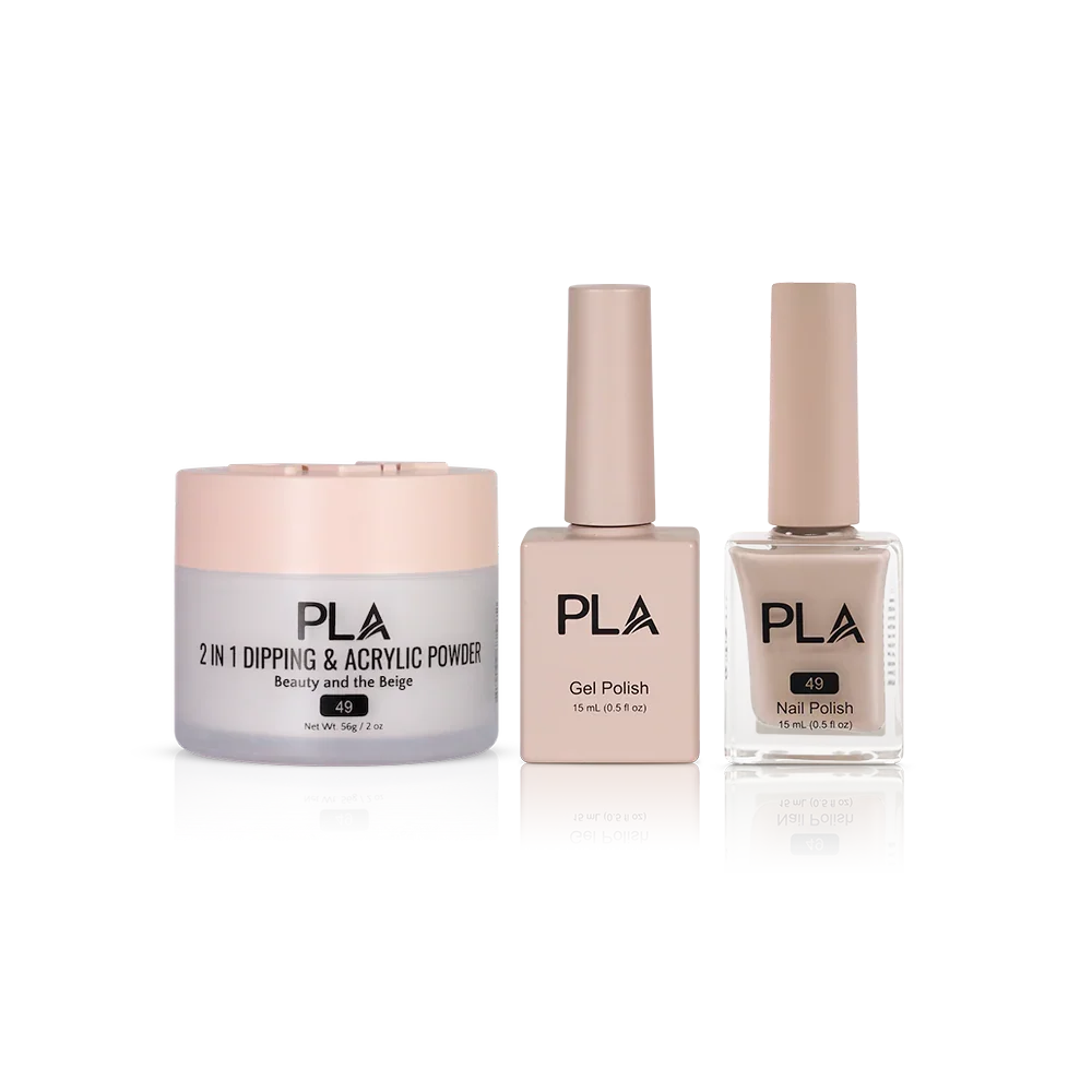 PLA Nail Trio Set (front view of gel polish, lacquer polish, and dip & acrylic powder jar)