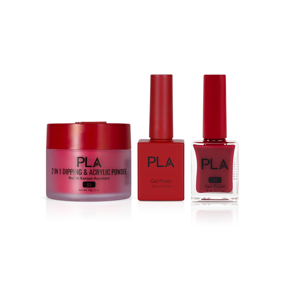 PLA Nail Trio Set (front view of gel polish, lacquer polish, and dip & acrylic powder jar)