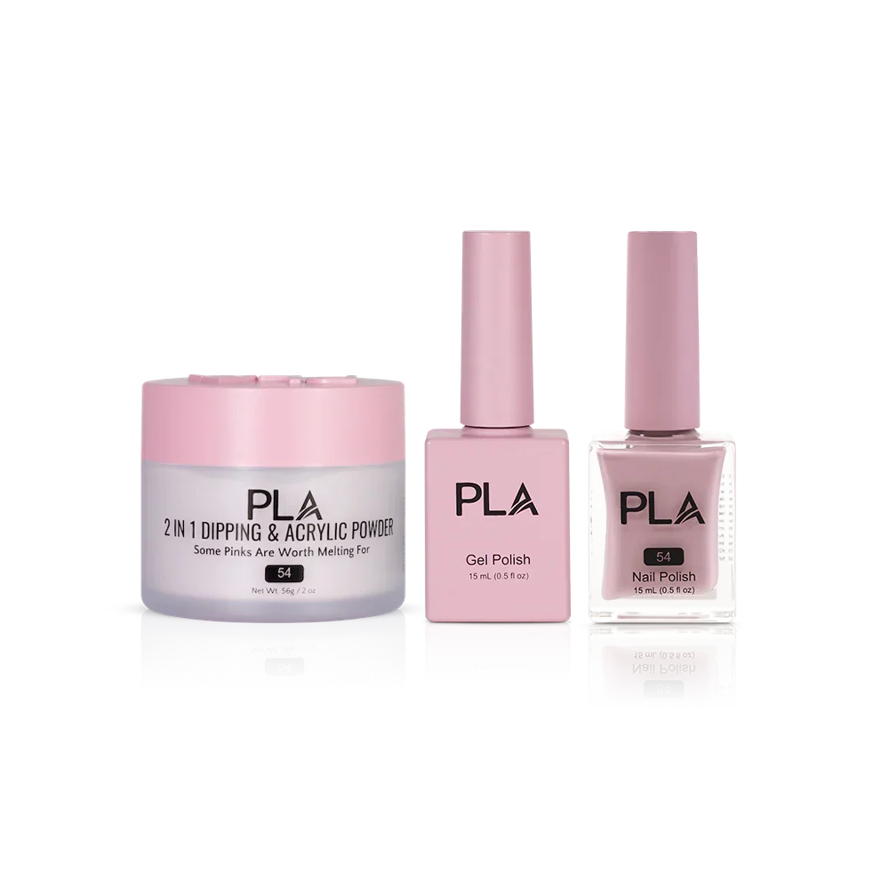 PLA Nail Trio Set (front view of gel polish, lacquer polish, and dip & acrylic powder jar)