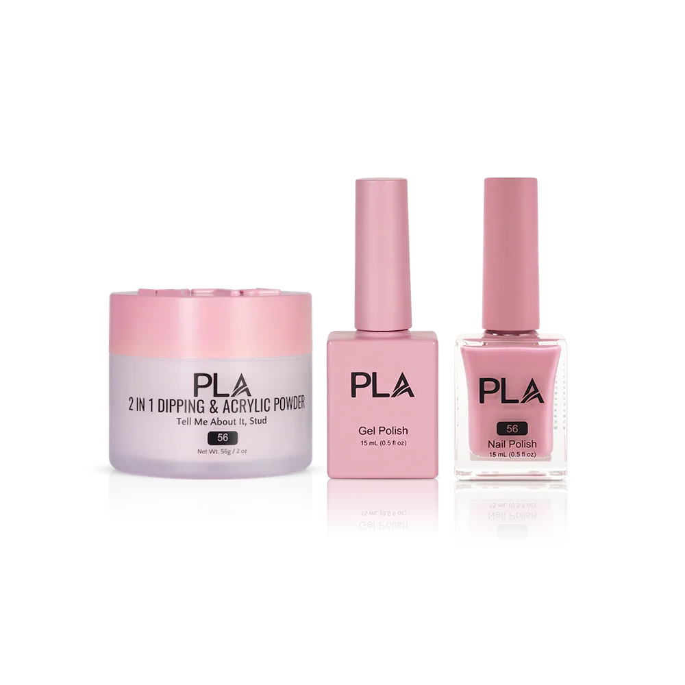 PLA Nail Trio Set (front view of gel polish, lacquer polish, and dip & acrylic powder jar)