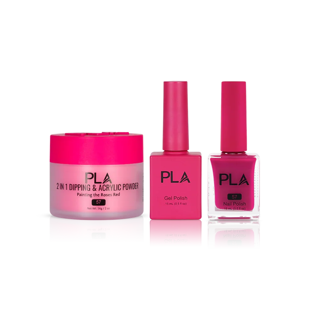 PLA Nail Trio Set (front view of gel polish, lacquer polish, and dip & acrylic powder jar)