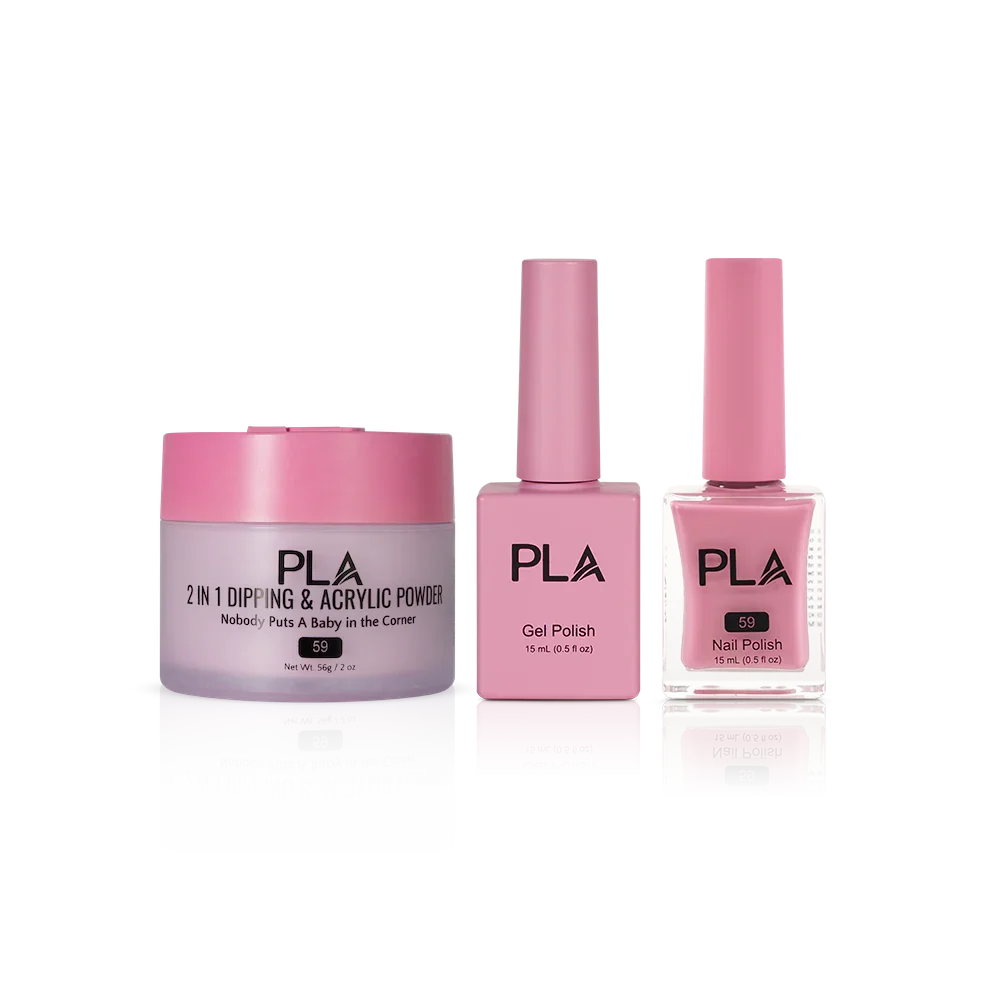 PLA Nail Trio Set (front view of gel polish, lacquer polish, and dip & acrylic powder jar)
