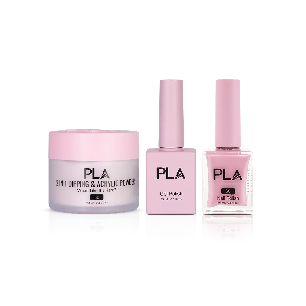 PLA Nail Trio Set (front view of gel polish, lacquer polish, and dip & acrylic powder jar)