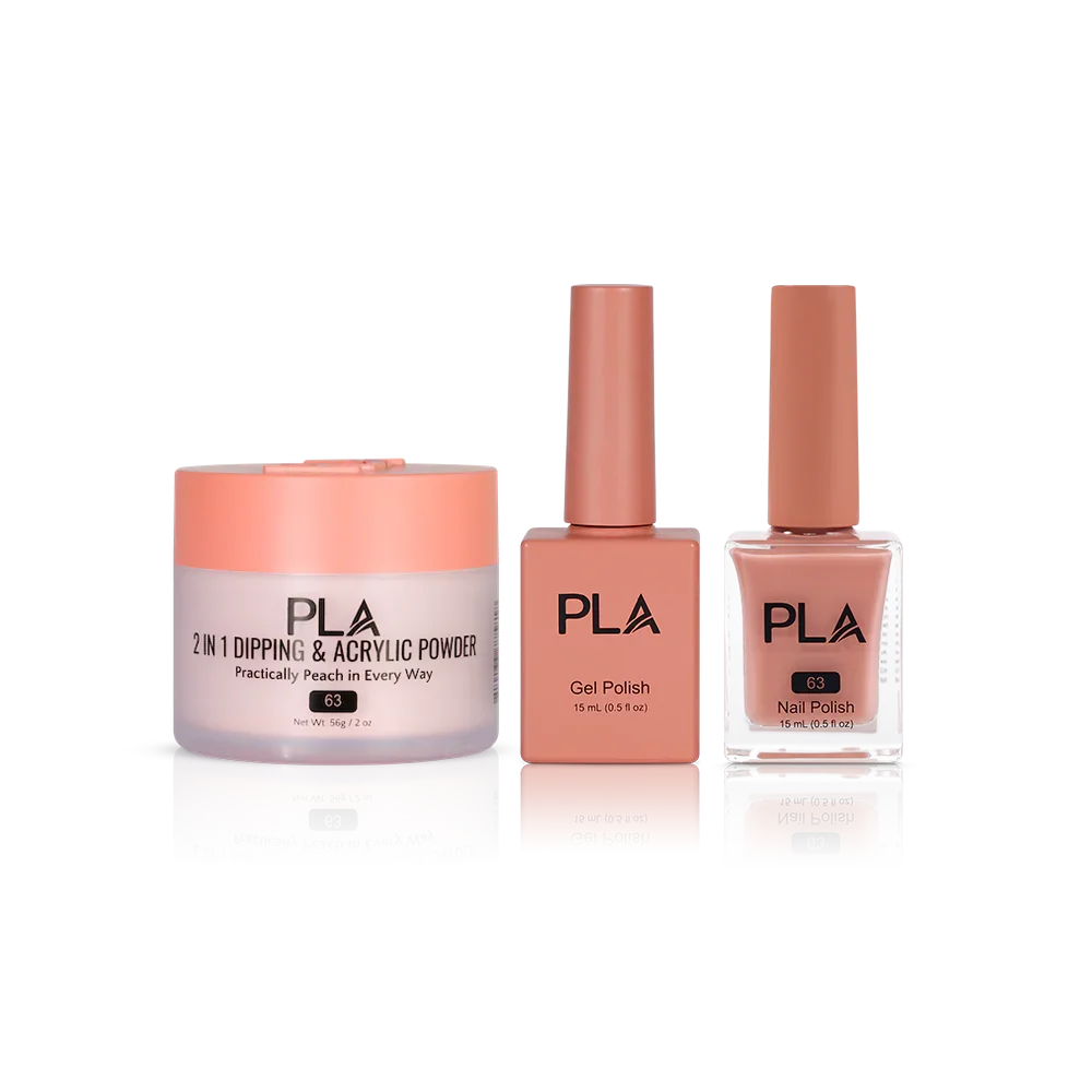 PLA Nail Trio Set (front view of gel polish, lacquer polish, and dip & acrylic powder jar)