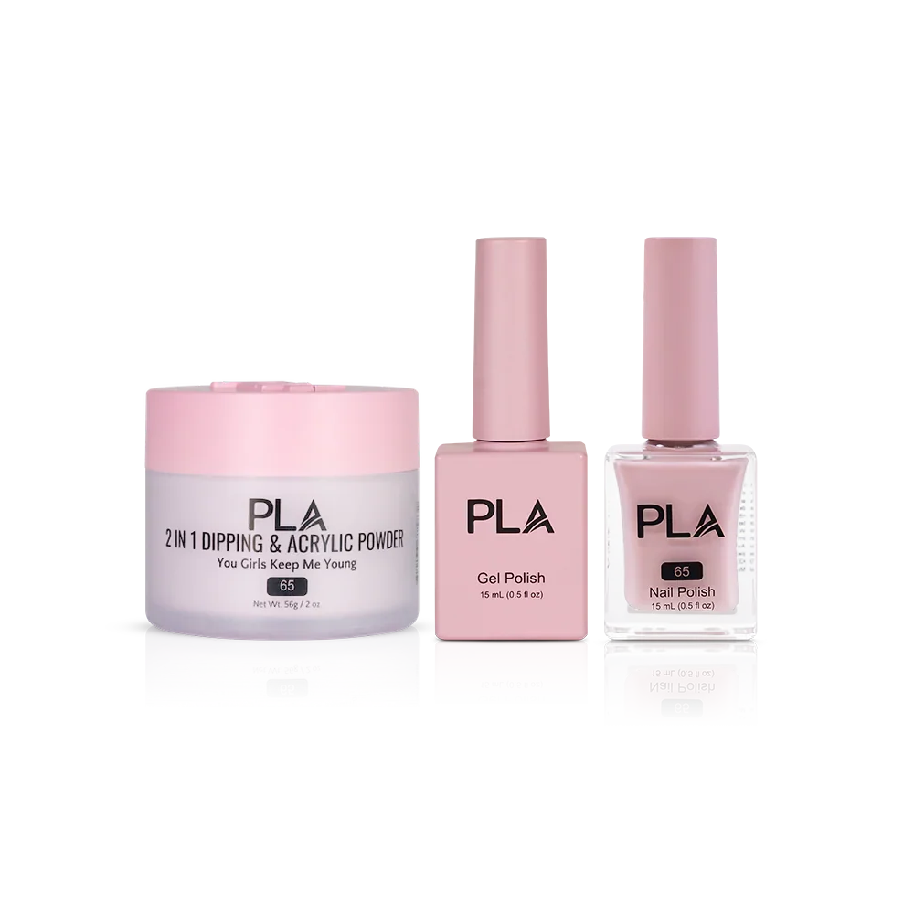 PLA Nail Trio Set (front view of gel polish, lacquer polish, and dip & acrylic powder jar)