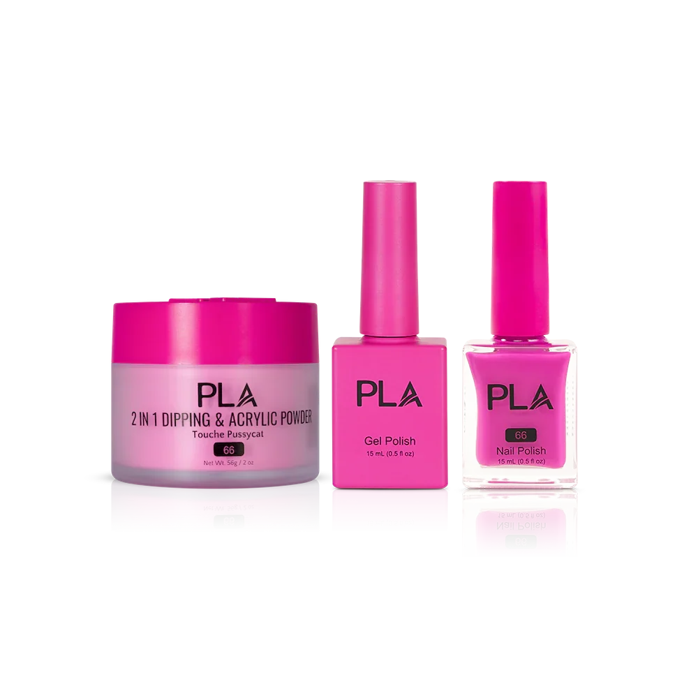 PLA Nail Trio Set (front view of gel polish, lacquer polish, and dip & acrylic powder jar)