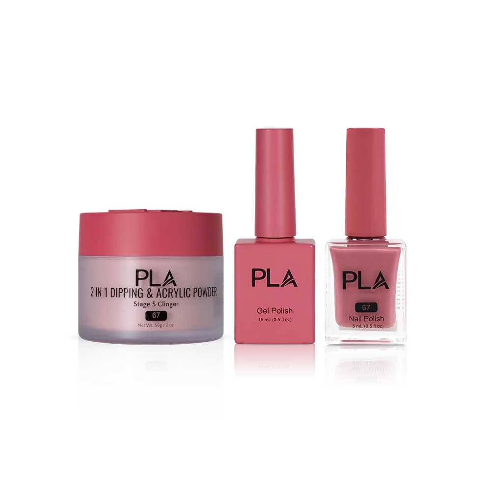 PLA Nail Trio Set (front view of gel polish, lacquer polish, and dip & acrylic powder jar)