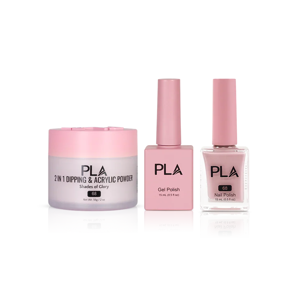 PLA Nail Trio Set (front view of gel polish, lacquer polish, and dip & acrylic powder jar)