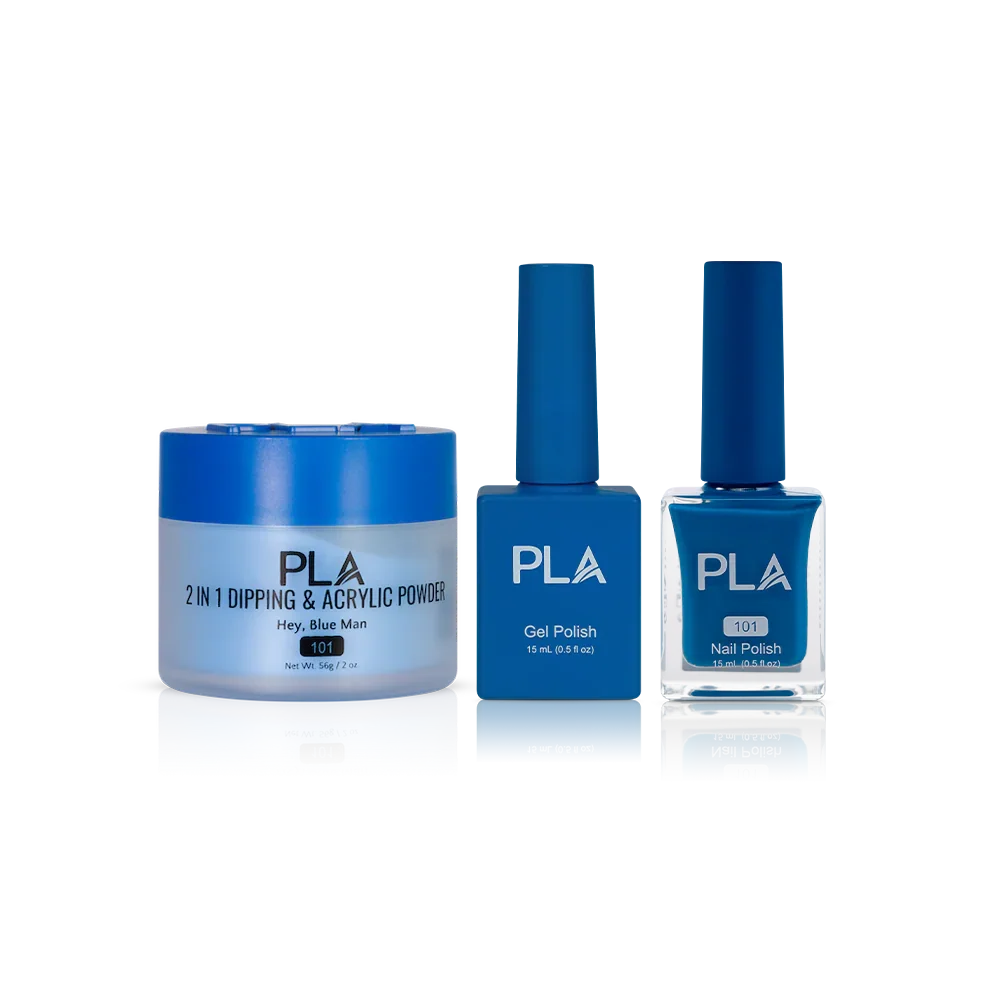 PLA Nail Trio Set (front view of gel polish, lacquer polish, and dip & acrylic powder jar)