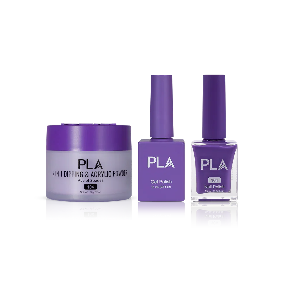PLA Nail Trio Set (front view of gel polish, lacquer polish, and dip & acrylic powder jar)