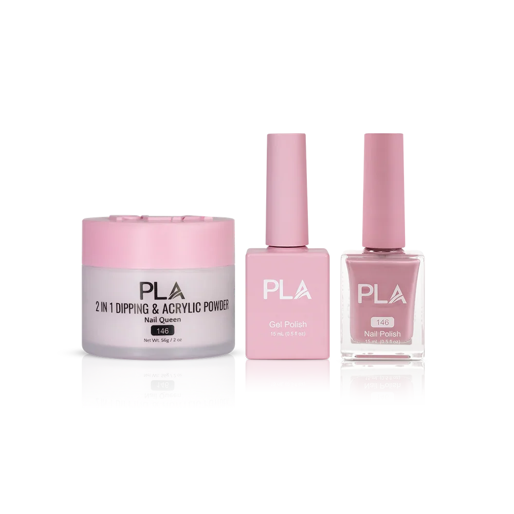 PLA Nail Trio Set (front view of gel polish, lacquer polish, and dip & acrylic powder jar)