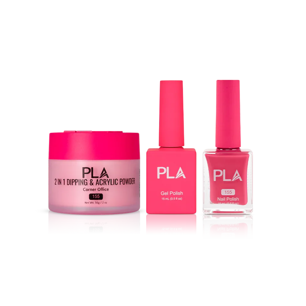 PLA Nail Trio Set (front view of gel polish, lacquer polish, and dip & acrylic powder jar)
