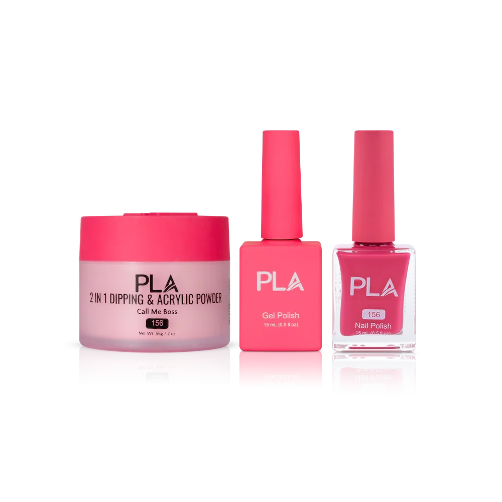 PLA Nail Trio Set (front view of gel polish, lacquer polish, and dip & acrylic powder jar)
