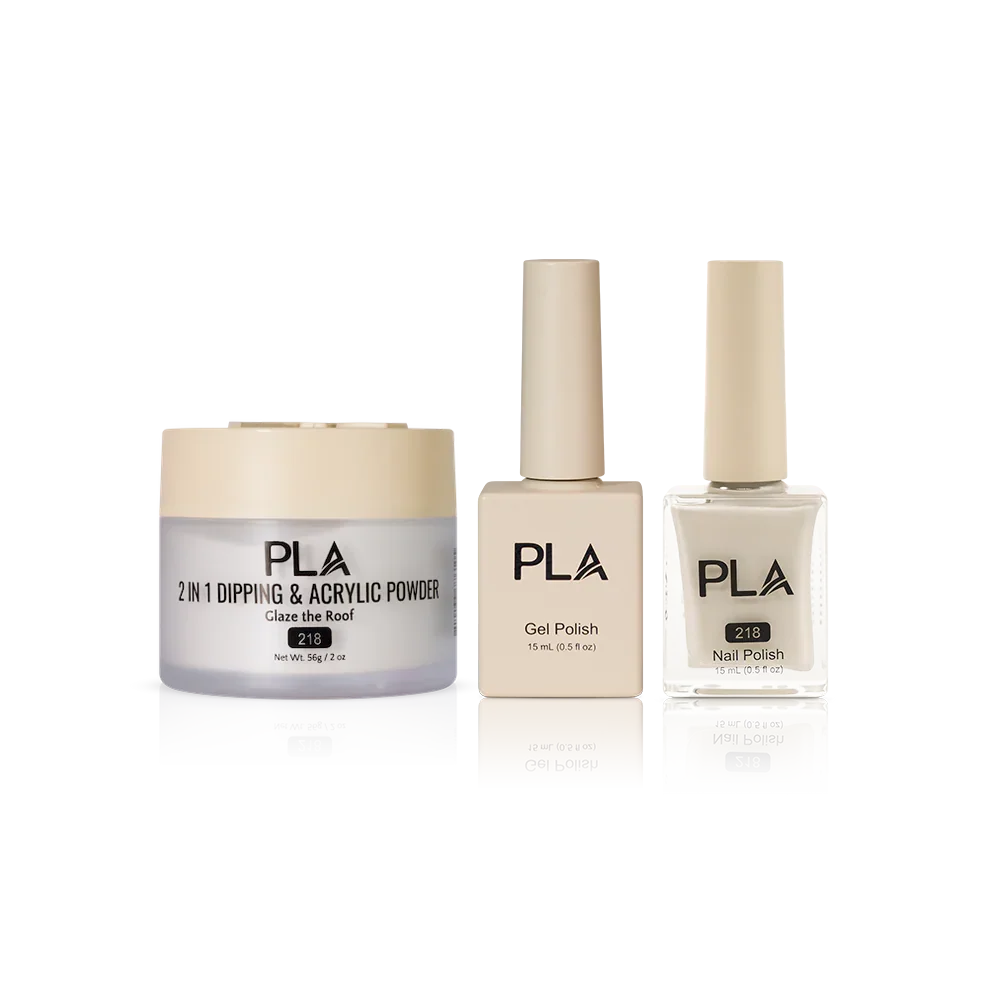 PLA Nail Trio Set (front view of gel polish, lacquer polish, and dip & acrylic powder jar)